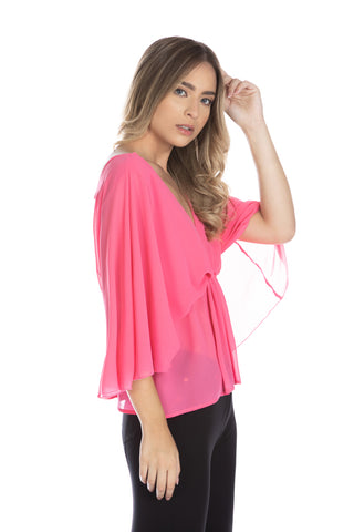 MASHER blouse with 3/4 batwing sleeves, double v-neck and gathered waist