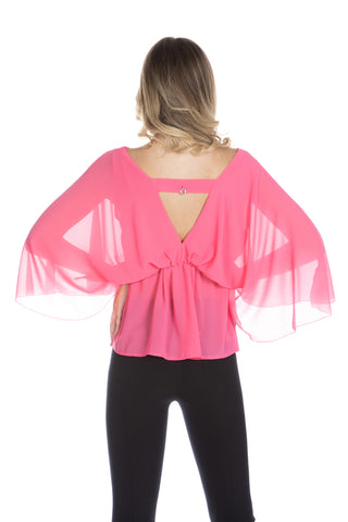 MASHER blouse with 3/4 batwing sleeves, double v-neck and gathered waist