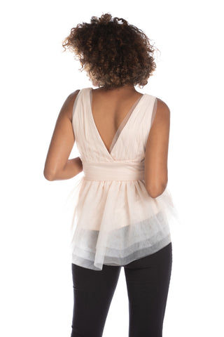 NOWSHAK double crossover neckline top with tulle belt