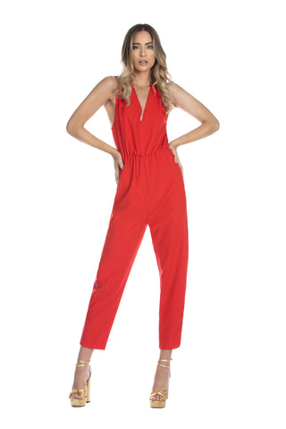 Jumpsuit HUGGINGS lunga senza maniche doppio scollo v con arriccio vita