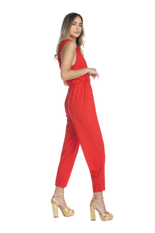 Jumpsuit HUGGINGS lunga senza maniche doppio scollo v con arriccio vita