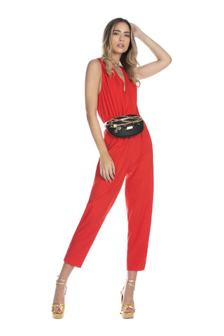 Jumpsuit HUGGINGS lunga senza maniche doppio scollo v con arriccio vita