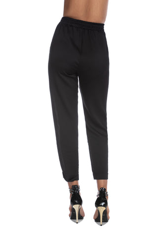 GACIER high-waisted trousers with drawstring and animal print turn-up