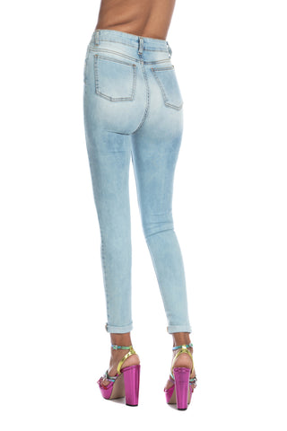 Jeans COLLI vita alta con bottoni più 5 tasche denim chiaro