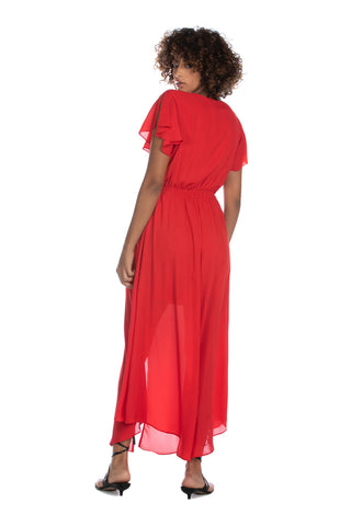 KOREANA_BIS long half-sleeved dress with ruffle and smock stitch with slit