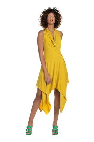 Short CIANGY sleeveless dress with flared back neckline with tips