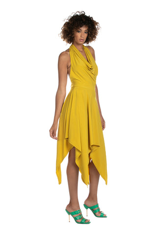 Short CIANGY sleeveless dress with flared back neckline with tips
