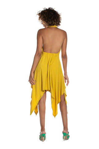 Short CIANGY sleeveless dress with flared back neckline with tips