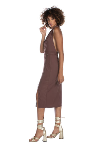 PEROTE sleeveless midi dress with sheath back neckline and slit