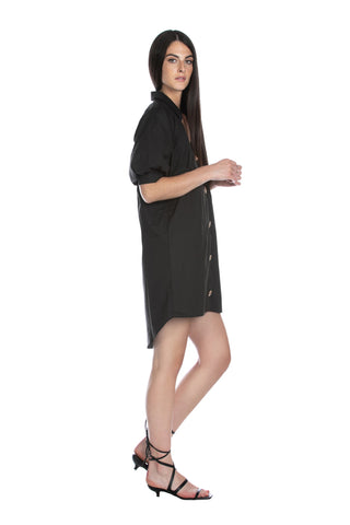 DAMAVAND short half balloon sleeve dress with gold buttons