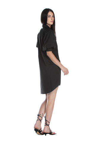 DAMAVAND short half balloon sleeve dress with gold buttons