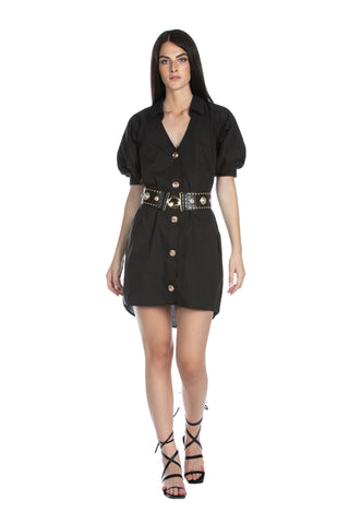 DAMAVAND short half balloon sleeve dress with gold buttons