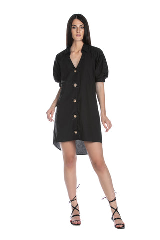DAMAVAND short half balloon sleeve dress with gold buttons