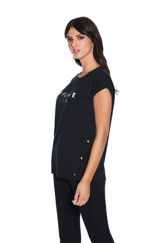 Half sleeve NYUROF T-Shirt with offline print and studs 