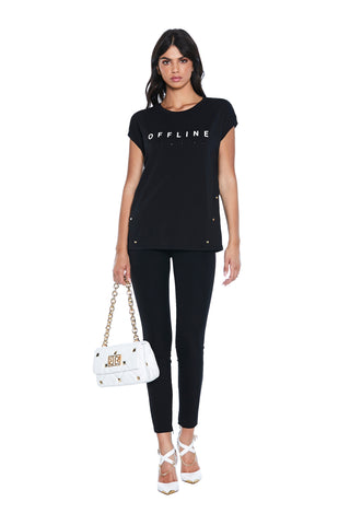 Half sleeve NYUROF T-Shirt with offline print and studs 