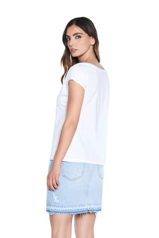 BRETIN half-sleeved T-shirt with boat neckline and rhinestone shoulder strap 