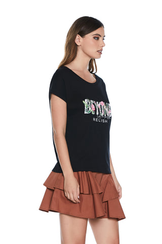 JUNKRED half-sleeved T-shirt with wide neckline and beyond flower print 