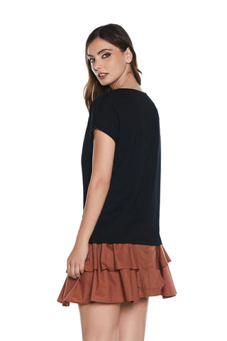 JUNKRED half-sleeved T-shirt with wide neckline and beyond flower print 