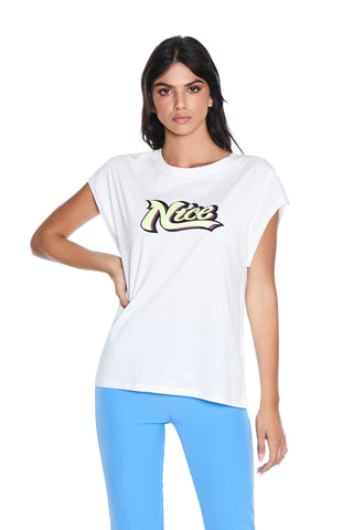 NICERY half-sleeve V-neck T-shirt with nice glitter print 