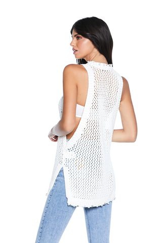 Long FIORKENT tank top with wide waistband plus rhinestones and pearls honeycomb net 