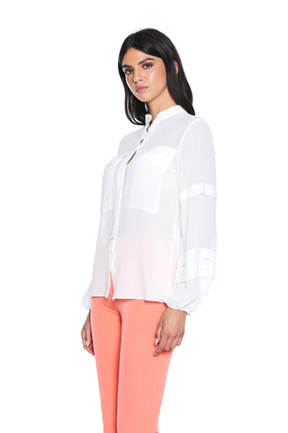 KISSME long sleeve shirt with pleats and Korean neckline with pockets 