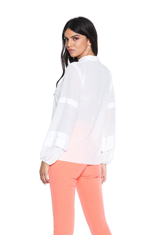 KISSME long sleeve shirt with pleats and Korean neckline with pockets 