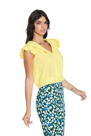 Camicia QUARENS corta mezza manica con rouches scollo v con bottoncini