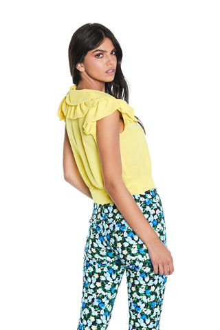 Camicia QUARENS corta mezza manica con rouches scollo v con bottoncini