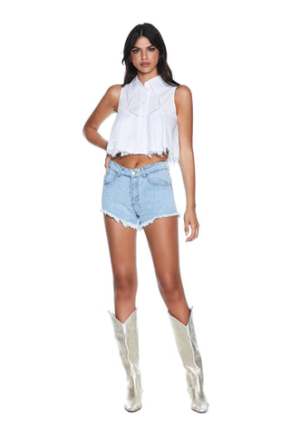 NYSSEL shirt with short armholes and crochet embroidery plus pleats and lace 