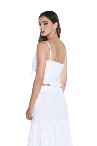 BONNI heart-colored crop-top with breast sash plus ruffles at the bottom with pleated effect 