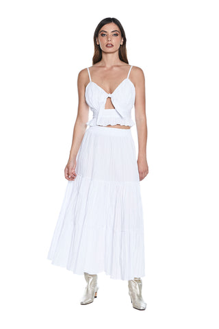 BONNI heart-colored crop-top with breast sash plus ruffles at the bottom with pleated effect 