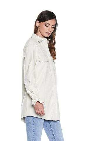 RONNY oversized long-sleeved shirt/jacket with smocking and eco-leather pockets