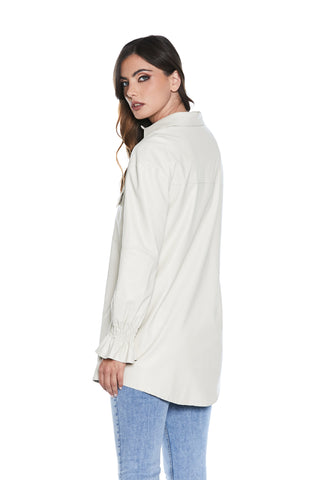 RONNY oversized long-sleeved shirt/jacket with smocking and eco-leather pockets