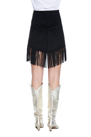 Short JOY skirt with faux suede tip and fringes 