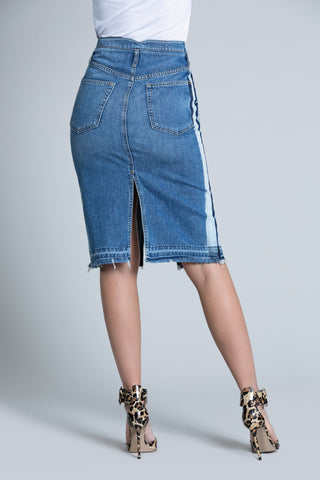 Longuette ALTIRESA_A high v.double belt. more slits more unstitched denim effect