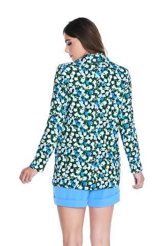 QUANDOTU long sleeve 1 button jacket with flower pattern pockets 