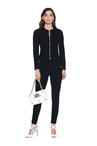 Giacca BLACK manica lunga collo chanel con zip più tagli seno