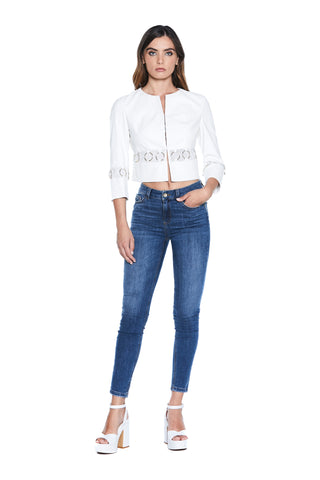 POWER short faux leather jacket with 3/4 sleeves plus hooks with tulle inserts plus rings