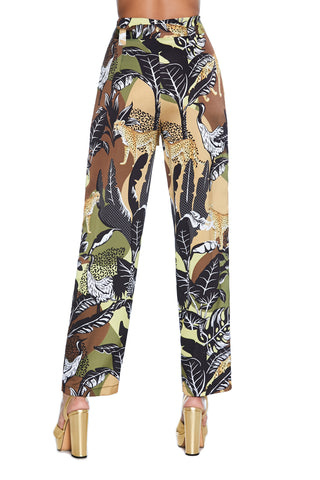 NALA high-waisted trousers with belt and jungle pattern pockets 