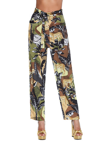 NALA high-waisted trousers with belt and jungle pattern pockets 