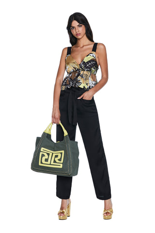 NALA_BIS high-waisted trousers with plain satin belt and pockets 