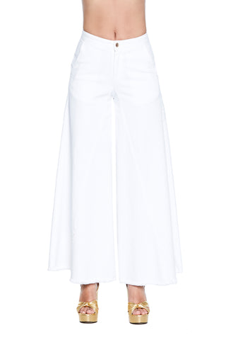 ZUFFRON trousers high waisted wide leg with fringed drill pockets 