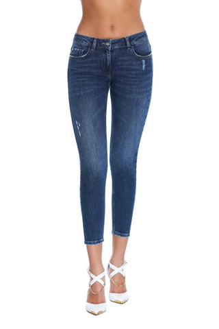 MARILYN jeans, high waisted, narrow 5 pockets with zip, denim bottom 