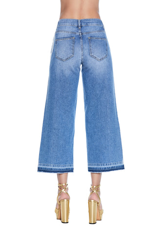 Panta MOSTRU vita alta crop denim effetto scucito