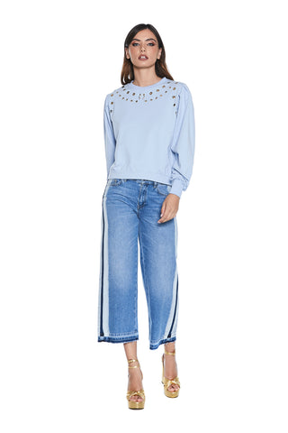 MOSTRU high-waisted crop denim trousers with unstitched effect 
