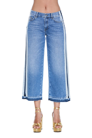 MOSTRU high-waisted crop denim trousers with unstitched effect 