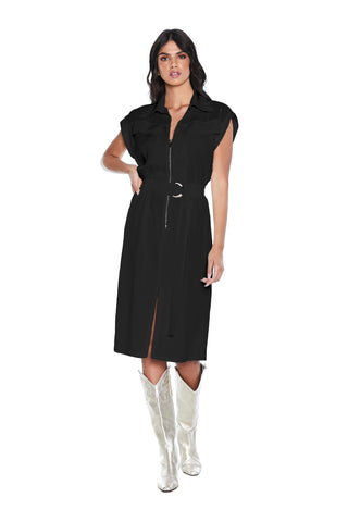 CLOUD half sleeve midi dress with turn-up plus flaps plus zip plus elastic plus belt with double vent 