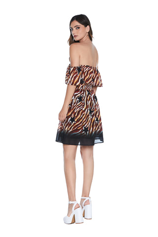 KLADUSH short half-sleeved boat neckline dress with star-patterned curls 
