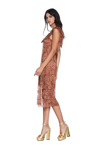 GRUMA midi S/M dress with slip and lace ruffles 