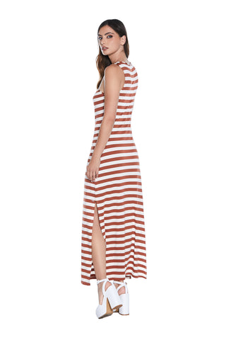 DASINUY long S/M dress with breast ring and striped slit 